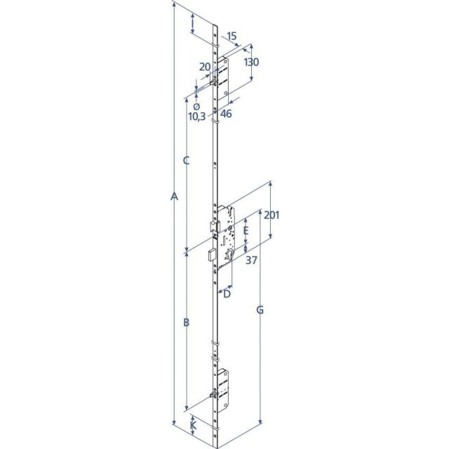 Türverschluss Multisafe 855GL Typ 3 mit Schwenkriegel Flachstulp für Rundbogen Silber